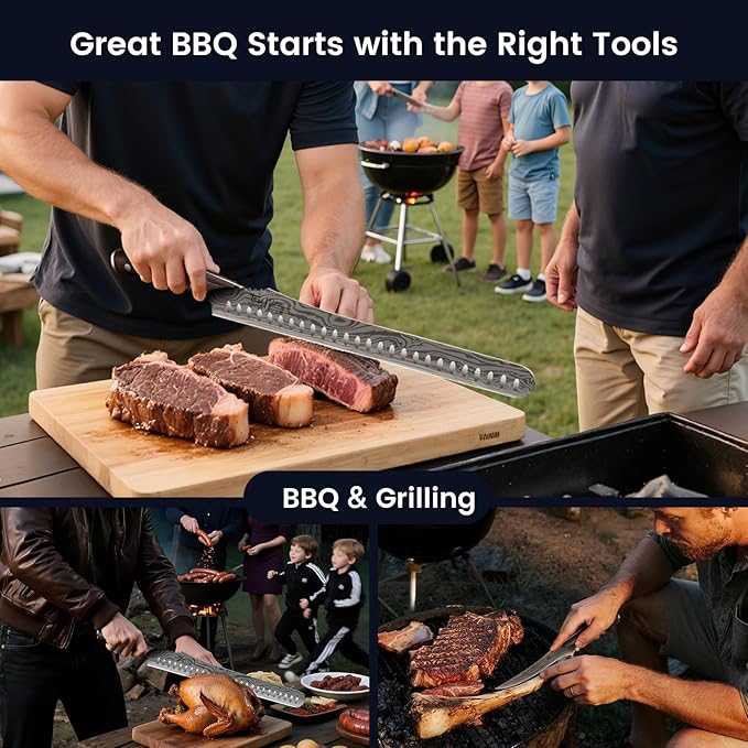SYOKAMI Brisket Slicing Knife Set, Carving and Boning Knife for Meat & Turkey Cutting, Japanese Style High Carbon Steel Kitchen Knives Set For Home & BBQ, Wood Ergonomic Full Tang Handle, Ideal for Gift