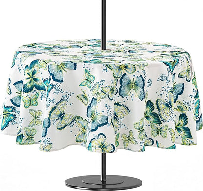 Lamberia 60" Round Patio Tablecloth with Umbrella Hole and Zipper, Waterproof Outdoor Table Cover for Patio, Backyard, BBQ, Picnic & Indoor Dining, Washable Polyester Circular Tablecloth