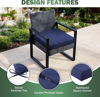 Outdoor Chair Cushions Set of 2, 19x19x3 Inch Waterproof & Fade Resistant Patio Furniture Seat Cushions with Ties, Square Outdoor Dining Chair Cushions for Lawn, Garden, Deck & Yard, Navy Blue