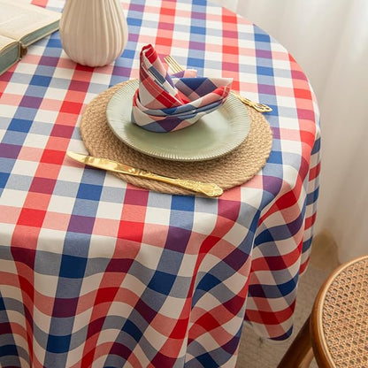 Patriotic Waterproof Tablecloth - Red, White & Blue Buffalo Plaid Table Cover, Stain-Resistant & Washable, Indoor & Outdoor Picnic Tablecloth for 4th of July, Memorial Day
