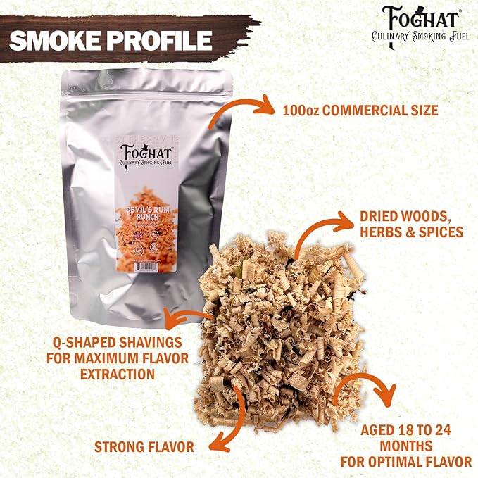 Foghat Cocktail Smoker Wood Chips - 100oz Devil's Rum Punch Shavings for Smoker, Whiskey & Drink Infuser Kit - All Natural, Culinary Wood Smoking Chips for Cocktail Smoke Gun & Drink Smokers