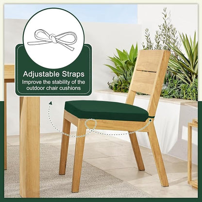Cozyide Outdoor Chair Cushions, Waterproof Patio Seat Cushions with Adjustable Straps, Round Corner Patio Chair Cushions for Garden, Dark Green, 17x16x2 Inch (Pack of 4)