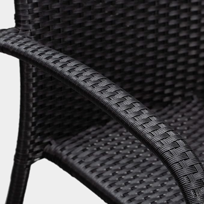 Patio Sense Morgan Outdoor Wicker Chair | Set of 4 | Black | Steel Powder Coated Frame | No Assembly | Lightweight and Portable | Zero Maintenance | For Indoors, Porch, Backyard, Lawn, Garden, Balcony