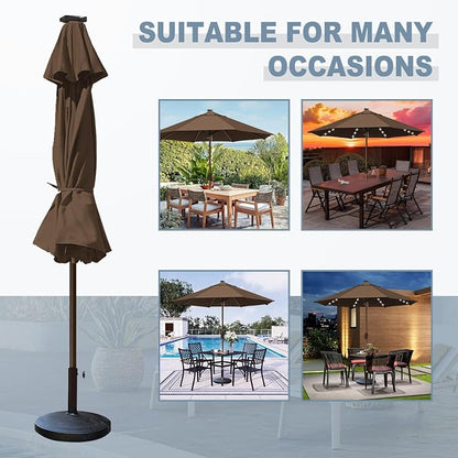 EliteShade USA 10-Year-Non-Fading 10ft Market Patio Umbrella, Commercial Grade Table Sun Umbrella with 80 Solar LED Lights, Crank Open, Windproof & UPF 50+ UV Protection for Garden, Deck, Pool, Backyard, No Tilt, Chestnut