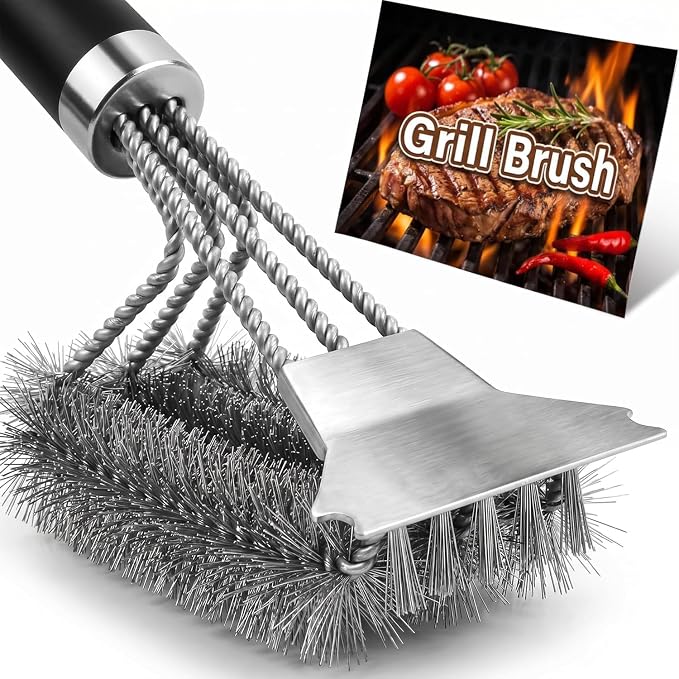 Grill Brush with Detachable Handle, Non-Slip BBQ Grill Brush for Outdoor Grill, 18 Inch Stainless Steel Grill Cleaning Brush with Scraper, Space Saving Grill Cleaner for Gas/Charcoal Grates