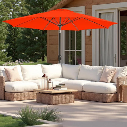9FT Large Outdoor Patio Umbrella Pool Market Umbrella-UV Resistant, Easy Push Button Tilt and Crank, 8 Sturdy Ribs Heavy-Duty Table Umbrella for Deck, Backyard, Garden(Orange)