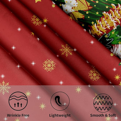 Sweetshow Winter Gold Snowflake Table Cloth Round Xmas Trees Red Tablecloth 70 Inch Decor Washable Stain and Wrinkle Resistant Round Table Cover for Dining Picnic