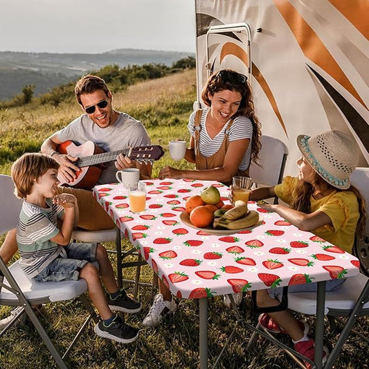 Strawberry Picnic Table Cover with Bench Covers and Bag, Camping Essentials, Berry Waterproof Windproof, Fitted Tablecloth Cover with Elastic Edge for Outdoor Garden 3 PCS 30x60 Inch