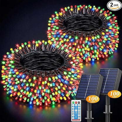 LitHome 2 Pack Solar String Lights Outdoor with Remote, Total 200LED 66FT | Solar Christmas Lights Outside Waterproof, 8 Modes String Light for Xmas Patio Garden Party Yard Tree Decor, Multicolor