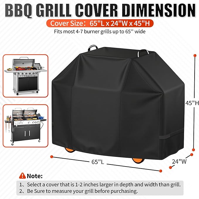 i COVER Grill Cover, 65 inch BBQ Grill Cover for Outdoor Grill, Waterproof BBQ Cover, Fade Resistant Barbecue Gas Grill Covers for Weber, Char-Broil, Nexgrill and More
