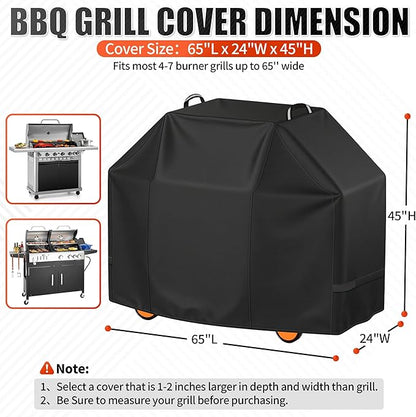 i COVER Grill Cover, 65 inch BBQ Grill Cover for Outdoor Grill, Waterproof BBQ Cover, Fade Resistant Barbecue Gas Grill Covers for Weber, Char-Broil, Nexgrill and More