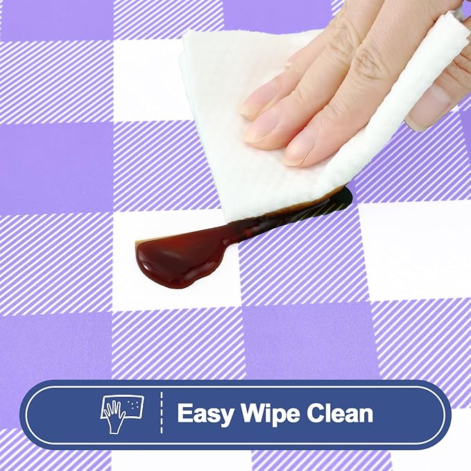 Smiry Picnic Table Cloth 2 Pack, Waterproof Elastic Fitted Tablecloths for 6FT Rectangle Tables, Washable Polyester Buffalo Plaid Tablecloth for Camping, Dining & Outdoor (Purple & White, 30" x 72")