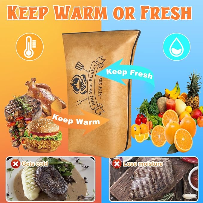 BBQ Blanket for Resting Meat, Reusable Reat Insulated Resting Bag, Smoker Meat Resting Blanket, Insulated Brisket Resting Blanket with Wide Mouth Perfect for Gifting, (BBQ Blanket 18in)