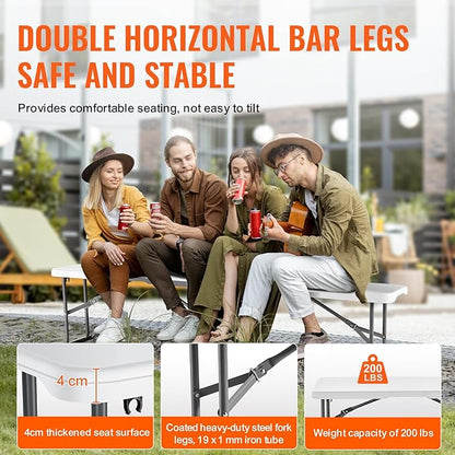 VEVOR Plastic Folding Bench, 6ft Portable Folding Bench, Smooth High Density Polyethylene Waterproof Outdoor Bench, Picnic Camping Table with Handle for Garden Soccer Playtime, White (2 Pack) | for Garden Playtime, Camping, Outdoor Event, Picnic Polyet...