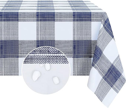 Romanstile Rectangle Vinyl Tablecloth, 100% Waterproof Oil-Proof Checkered Plastic Table Cloth, Heavy Duty Wipeable Table Covers for Dining, Camping, Picnic, Outdoor - 60 x 102 Inch, Blue Checkered