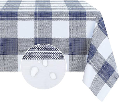 Romanstile Rectangle Vinyl Tablecloth, 100% Waterproof Oil-Proof Checkered Plastic Table Cloth, Heavy Duty Wipeable Table Covers for Dining, Camping, Picnic, Outdoor - 60 x 84 Inch, Blue Checkered