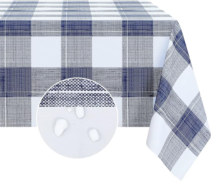 Romanstile Square Vinyl Tablecloth, 100% Waterproof Oil-Proof Checkered Plastic Table Cloth, Heavy Duty Wipeable Table Covers for Dining, Camping, Picnic, Outdoor - 54 x 54 Inch, Blue Checkered