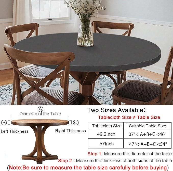 opstellen Fitted Dark Grey Black Round Tablecloth for 40-44" Tables Modern Non Slip Water Proof Table Cover Spring Autumn Outdoor Garden Accessories College Dorm Stuff Apartment Storage Cool