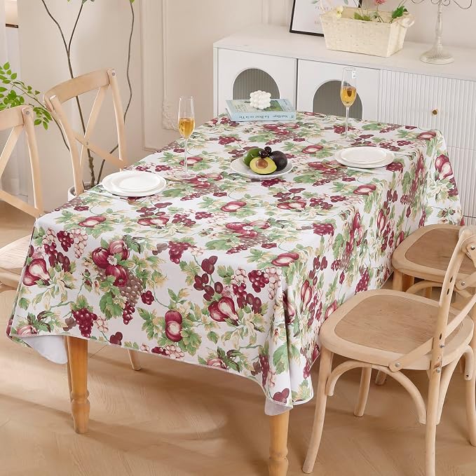 Walrus Heavy Duty Vinyl Tablecloth with Flannel Backing Waterproof Oil-Proof Plastic Table Cloth Stain-Resistant Wipeable Rectangle or Square Table Cover for Indoor and Outdoor (Fruits, 52x70 Inch)