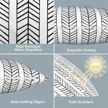 LVTXIII Outdoor Pillow Covers 12” x 20” Patio Lumbar Pillwo Cases Decorative Throw Pillowcase Shell for Couch Garden Furniture Use, Herringbone Black White, 2 Pack