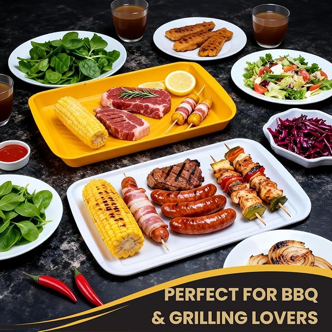 Grill Prep Trays Set of 2, Grill Tray for BBQ Meat Prep, Marinating & Serving, Large Melamine Grilling Prep and Serve Trays with Deep Raised Edges, Outdoor Grill Serving Tray, BPA Free