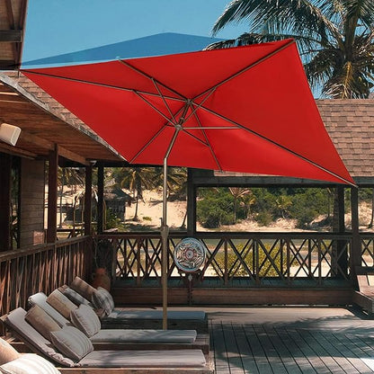 Abba Patio 6.5FT Outdoor Patio Umbrella Outdoor Table Umbrella with Crank Market Umbrella 6 Sturdy Ribs UV Protection Waterproof and Push Button Tilt for Garden Deck Backyard Pool,Dark Red