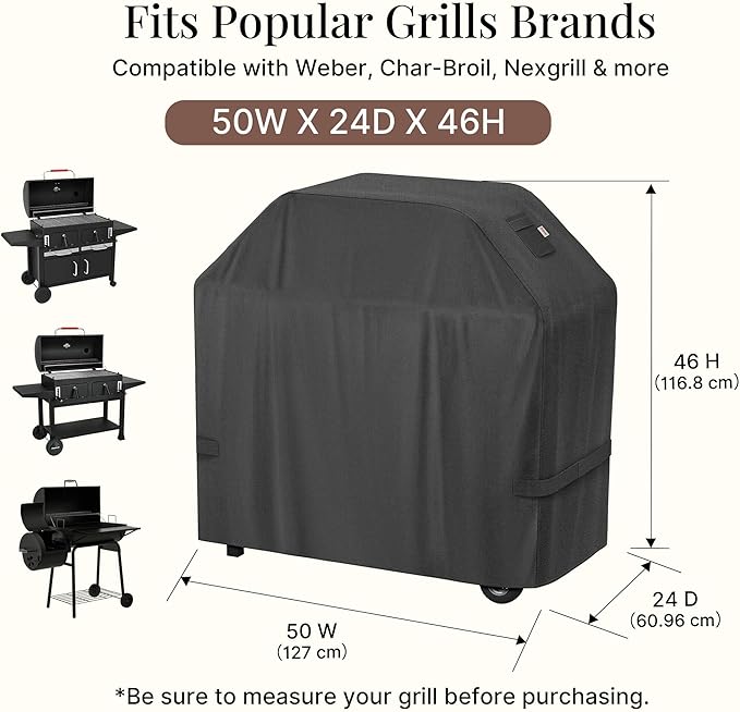 iBirdie Outdoor Grills Cover 50 x 24 x 46 inch, fit 50, 49 Barbeque, Waterproof Weatherproof, 600D Heavy Duty Barbecue Cover, Compatible for 2, 3 Burners Gas BBQ
