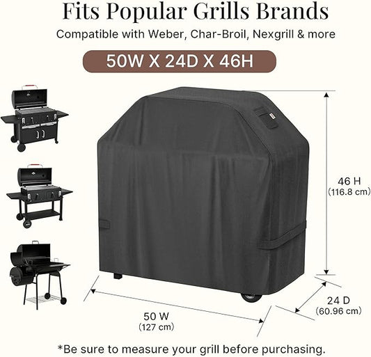 iBirdie Outdoor Grills Cover 50 x 24 x 46 inch, fit 50, 49 Barbeque, Waterproof Weatherproof, 600D Heavy Duty Barbecue Cover, Compatible for 2, 3 Burners Gas BBQ