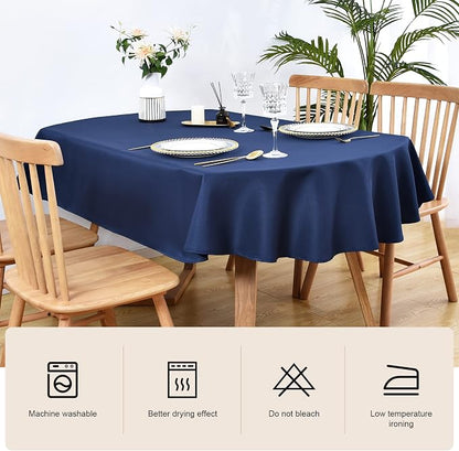 Wolkemer Large Oval Tablecloth 60 x 120 Inch Washable Fabric Table Cloth Solid Navy Blue Table Cover for Dining Wedding Party Banquet Tabletop Decoration