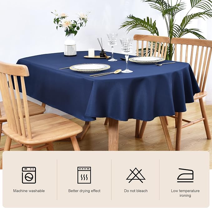 Wolkemer Small Oval Tablecloth 52 x 70 Inch Washable Fabric Table Cloth Solid Navy Blue Table Cover for Dining Wedding Party Banquet Tabletop Decoration