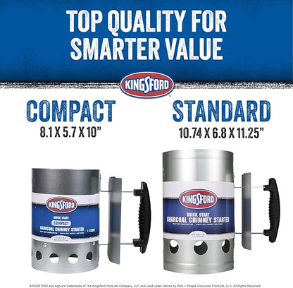 Kingsford Compact Charcoal Chimney Starter for Grills and BBQs, Dimensions 8.1 x 5.7 x 10 Inch, Quick-Light, Heat Shield, Stay-Cool Handle, Durable Zinc Steel, No Assembly