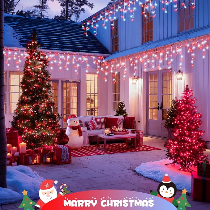 JMEXSUSS 400 LED 38.8 Ft Red and White Icicle Christmas Lights for Outside | Connectable Icicle String Lights Plug in with Remote, 8 Modes Christmas Lights Indoor Outdoor for Party Christmas Eave Decor