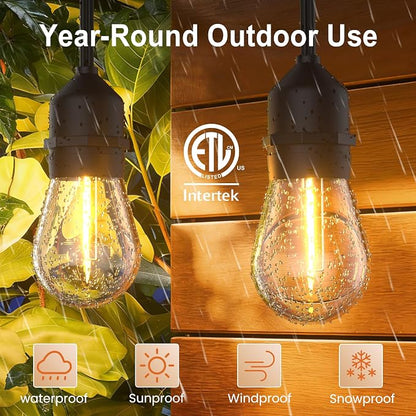 Outdoor String Lights 100FT 64+4 Bulbs(1.5 FT Apart) Remote Patio Lighting | Waterproof IP65 Linkable Outside Lights with Remote Timer&3 Modes for Commercial Backyard Bistro Garden Market Porch Balcony