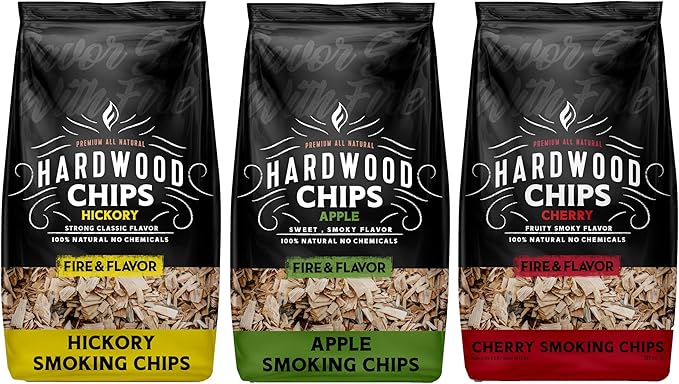 Fire & Flavor Premium All Natural Hardwood Smoking Chips, 3-Pack, 2 Pounds, Apple, Hickory, Cherry
