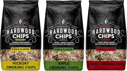 Fire & Flavor Premium All Natural Hardwood Smoking Chips, 3-Pack, 2 Pounds, Apple, Hickory, Cherry