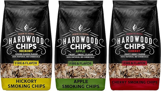 Fire & Flavor Premium All Natural Hardwood Smoking Chips, 3-Pack, 2 Pounds, Apple, Hickory, Cherry