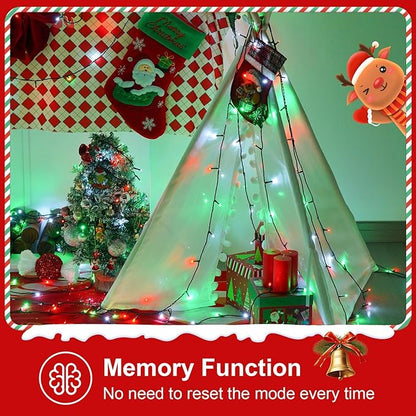 QITONG 165ft 500 LED Red White and Green String Lights, 8 Modes Twinkle String Lights Outdoor Waterproof, Green Wire Christmas Tree Lights Plug in Indoor