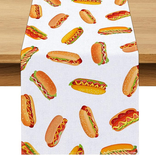 Hot Dog Table Runner Hot Dog Birthday Party Decorations A Weenie Bit Older Dining Room Home Kitchen Table Decor (13" x 72")