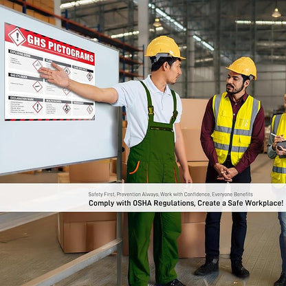GHS Pictograms Poster – OSHA Hazard Communication (HCS) Chemical Safety Chart, GHS Hazard Symbols & Chemical Classification Reference Guide for Labs, Warehouses & Workplace Safety Training
