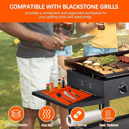 Silicone Griddle Tools Mat for Blackstone, Heat Resistant Spatula Mat, BBQ Grill Tool Rest, Silicone Grill Pad，Blackstone Griddle Accessories for Kitchen, Cooking & Countertop (Orange)
