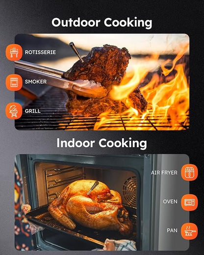 Wireless Meat Thermometer Digital, Smart Bluetooth Instant Read, Grey | Cooking, Grilling, BBQ, Air Fryer, Smoker, Candy, Kitchen Gadgets, BBQ Essentials