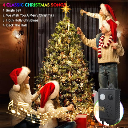 MZD8391 105FT 300LED Christmas Light, Christmas Tree Lights with Music | Warm White, Motion Sensor, Play 4 Christmas Songs, Waterproof, UL Listed, 6 Light Modes, End To End Connect, Outdoor Indoor