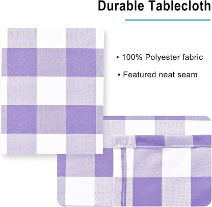 Hiasan Checkered Square Tablecloth - Stain Resistant, Waterproof and Wrinkle Resistant Washable Table Cloth for Dining Room Halloween and Outdoor Use, 54 x 54 Inch, Purple and White Gingham Pattern