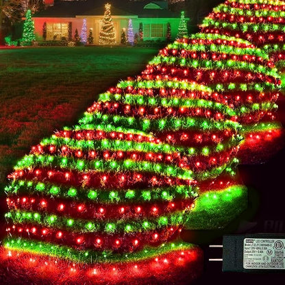 Pooqla Red and Green Christmas Net Lights Outdoor, 21x 5ft Green Wire | 360 LED Large Net Mesh Lights Plug in, 8 Modes Waterproof Connectable Bushes Lights for Christmas Hedge Yard Decor