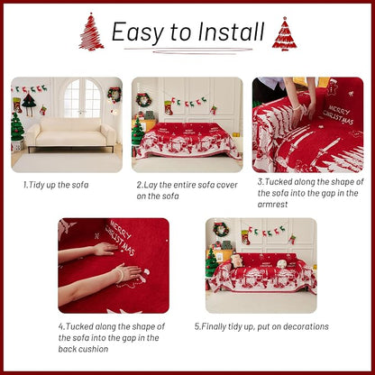 MYSKY HOME Christmas Couch Cover, Sofa Cover for 3 Cushion Couch, Non-Slip Soft Sofa Slipcover Protector, Sofa Covers Washable, Couch Covers for Sectional Sofa, Sofa Towel for Pet Cat Dog, 71" x 134"