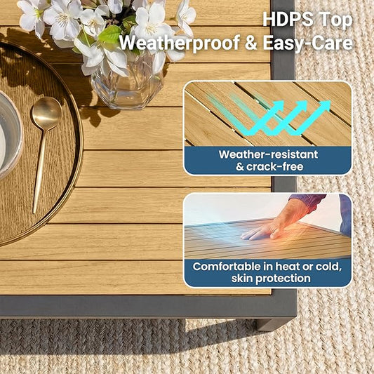 Aluminum Outdoor Table for All-Weather, 35.4" Patio Tables with Heavy Duty HDPS Square Tabletop, Outside Table with Quick-Drying Slatted Design for Patio, Garden, Deck, Porch, Poolside, Backyard