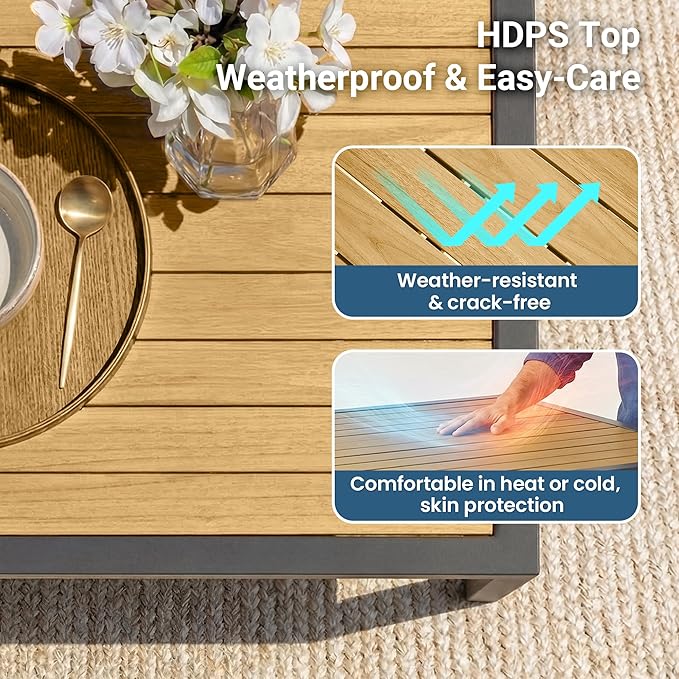 Patio Table and Chairs for 6, Outdoor Patio Dining Furniture Set with Aluminum Table and Metal Textilene Chairs, All-Weather Patio Table Set with HDPS Rectangular Tabletop for Garden Porch