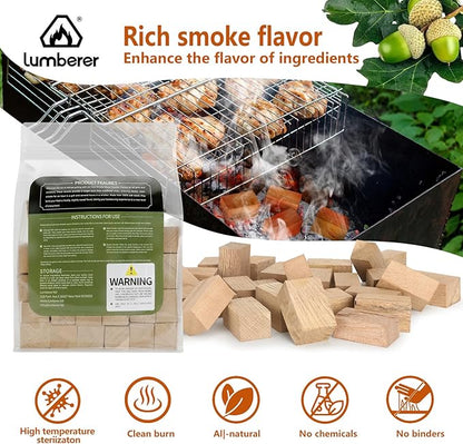 Lumberer Oak Smoking Chunks – Medium-Heavy Smoke for All Meats – 100% Natural Wood, Long Burn – 4LBS Heat-Treated & Purified