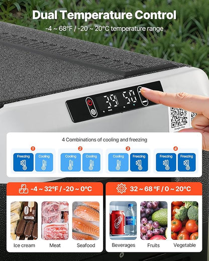 VEVOR 12 Volt Car Refrigerator, 100.4QT/95L Car Fridge, Dual Zone Portable Electric Cooler with Wheels and Handle, -4℉~68℉, 12/24V DC 100-240V AC Compressor Freezer for Outdoor, Camping, Travel, RV