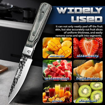 Huusk Japanese Folding Fruit Knife - Pocket Paring Knife with Ultra Sharp Blade - Hand Forged Kitchen Knives for BBQ, Camping and Travel - Gift for Men and Women